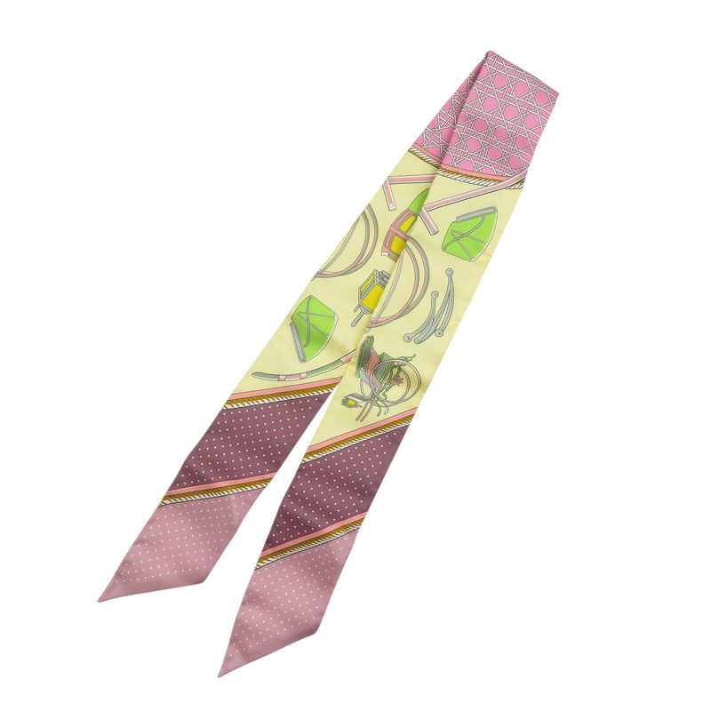 Hermes Twilly Foldable Covered Carriage Silk Jeanne Souffle Yellow Pink Scarf — view 2