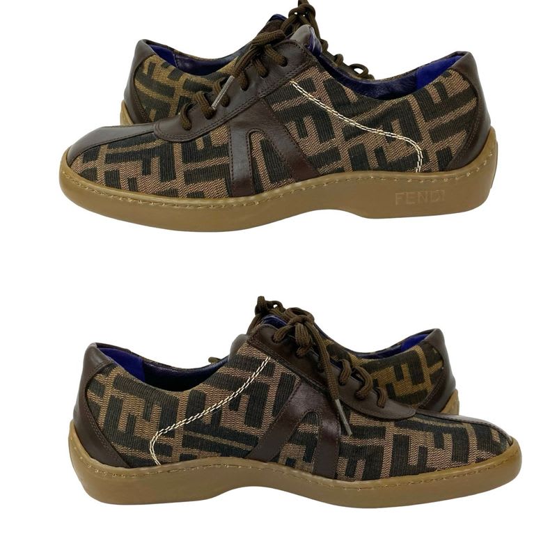 Fendi FF Zucca Pattern Leather Canvas Sneakers Size 37 Shoes — view 4