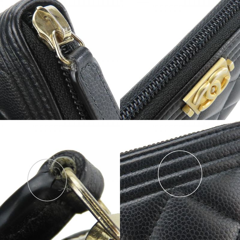 Chanel Coin Case Boy Round Zipper Caviar Leather Black Gold Hardware 23 rd — view 6