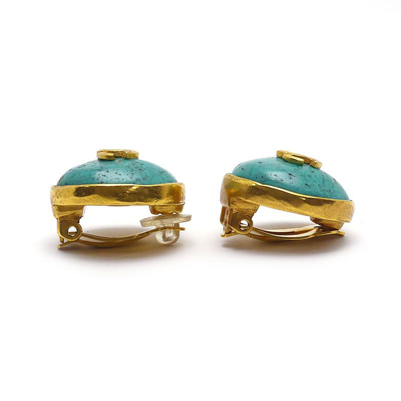 Chanel Earrings Coco Mark Greenish Green and Gold 98 — view 5