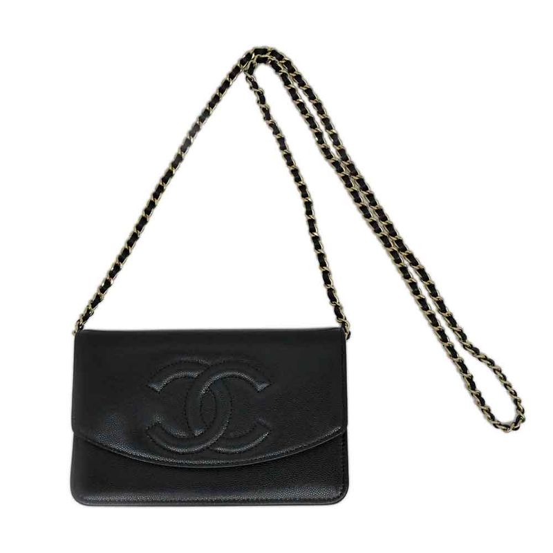 Chanel Chain Wallet Ap4653 Grained Shiny Calfskin Black Gold Hardware — view 9