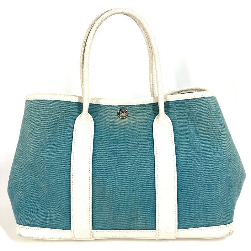 Hermes Tote Garden Party TPM Toile Officier Leather Blue — view 2