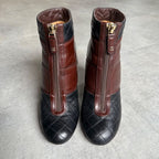 Chanel Quilted Coco Mark Zip Up Boots Leather Brown Black Bicolor 37 C — view 6