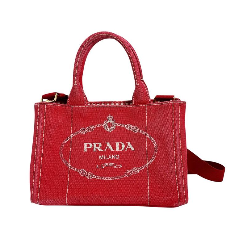 Prada Bn2439 Mini 2-Way Canapa Tote Bag Red — view 2