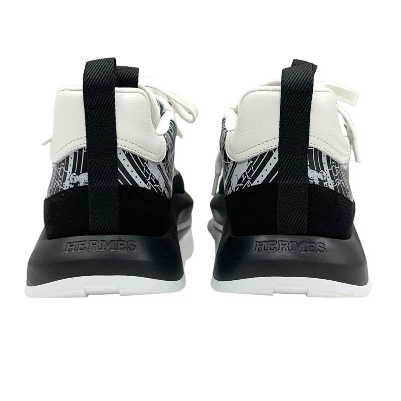 Hermes Glam Sneakers Shoes Leather Suede Black White Bandana Pattern — view 5
