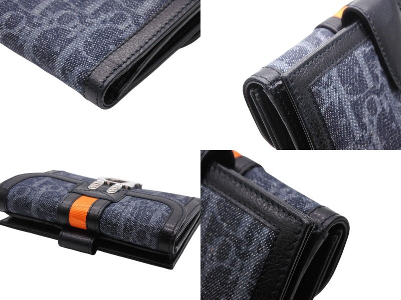 Dior Bifold Wallet Compact Trotter Line Navy Black Orange — view 5