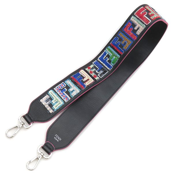 Fendi Shoulder Strap FF Logo Leather Black Multicolor Silver Hardware Sequins — view 2