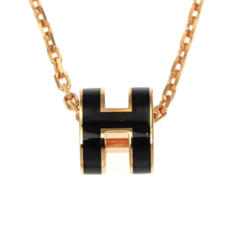 Hermes Necklace Pop Ash Mini Pendant Black Rose Gold Hardware Accessorie — view 3