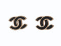 Chanel CC Logo Earrings 02 Black Gold Frame