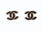 Chanel CC Logo Earrings 02 Black Gold Frame