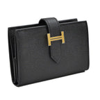 Hermes Bearn Mini Bifold Wallet Black Gold Hardware Veau Epsom Noir — view 2