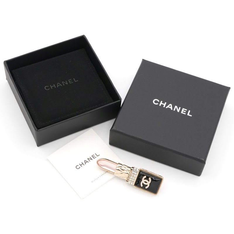 Chanel Brooch Corsage Gold Black Pink Rhinestone Lip Motif — view 8