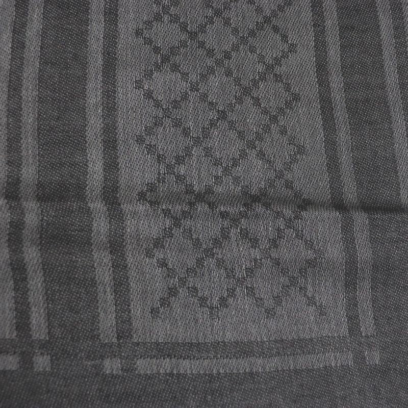 Gucci Wool Silk GG Logo Diamante Checked Fringe Stole Scarf Shawl Gray — view 6