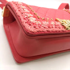Chanel CC Logo Tweed Lambskin Chain Shoulder Bag Pink Gold — view 5