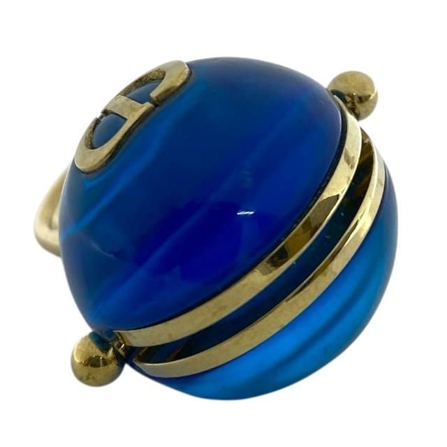 Christian Dior Sorbet Ring Tribal Ball Jewelry Logo GP Metal Resin Gold Blue — view 5