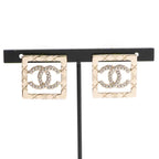 Chanel Earrings Gold Coco Mark Rhinestone Square — view 7