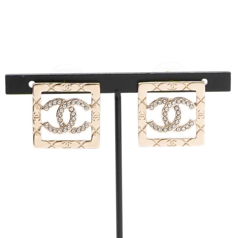 Chanel Earrings Gold Coco Mark Rhinestone Square — view 7
