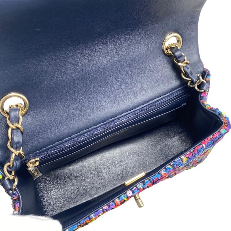 Chanel Shoulder Bag Mini Classic Chain Flap Quilted Tweed Sequins Coco — view 6