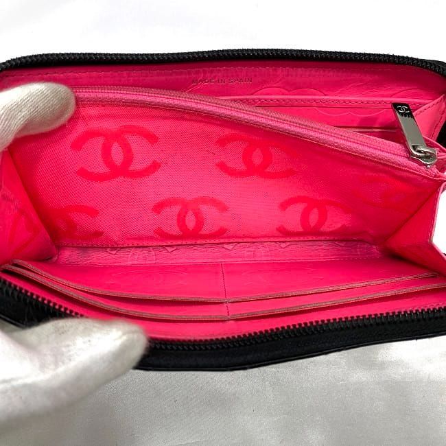 Chanel Round Zipper Long Wallet Black Cambon — view 7