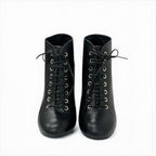 Chanel Boots Short Shoes Leather Black Booties Lace Up Coco Mark Pearl — view 2