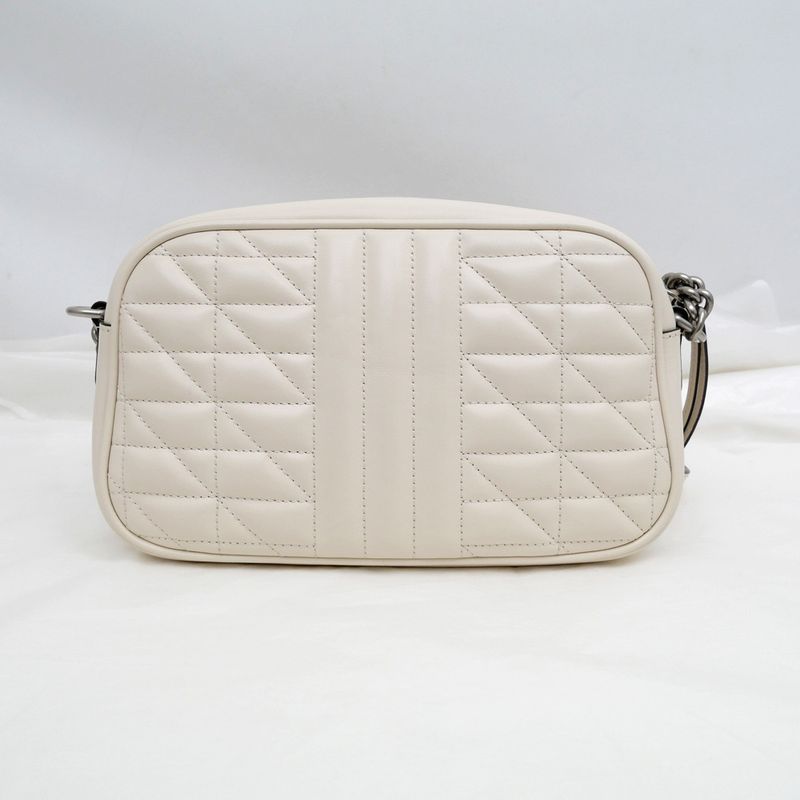 Gucci GG Marmont Shoulder Bag Beige Black Quilted Canvas — view 3