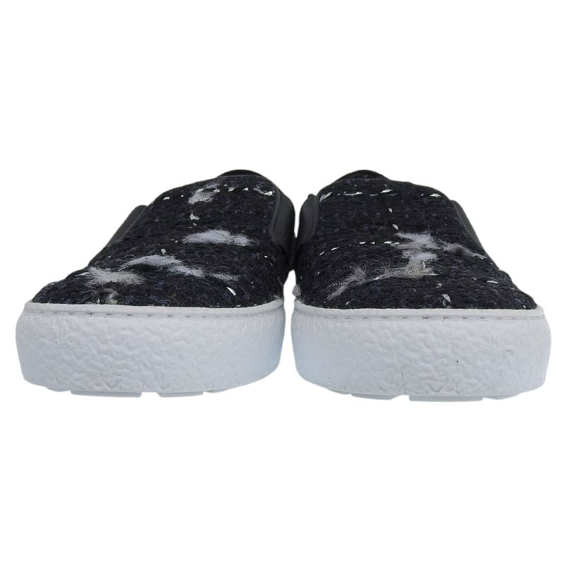 Chanel Coco Mark Suede Leather Use Tweed Switch Slip-on Shoes 38 — view 3