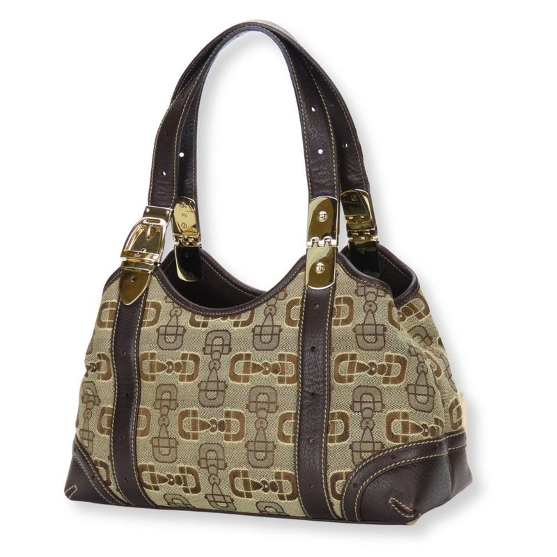Gucci Handbag Horsebit Canvas Leather Beige Brown Gold Hardware Casual — view 2