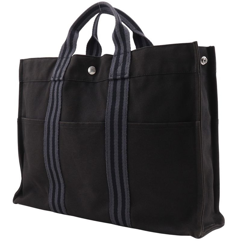 Hermes Fourre Tout MM Tote Bag Cotton Canvas Black Handbag — view 2