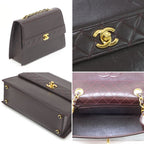 Chanel Quilted Shoulder Bag Leather Dark Brown — view 5