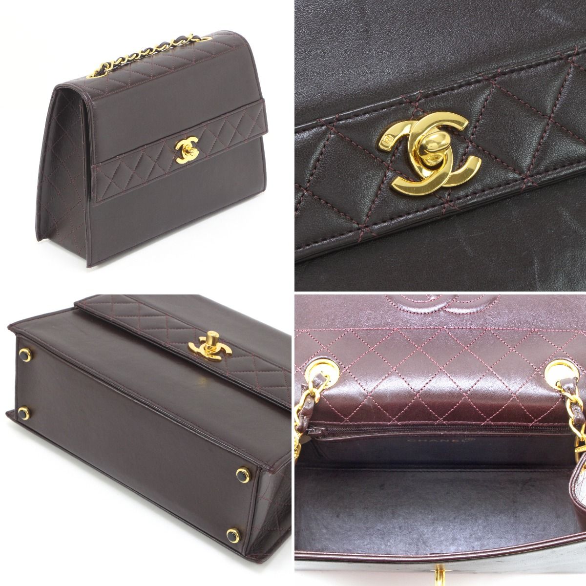 Chanel Quilted Shoulder Bag Leather Dark Brown — view 5