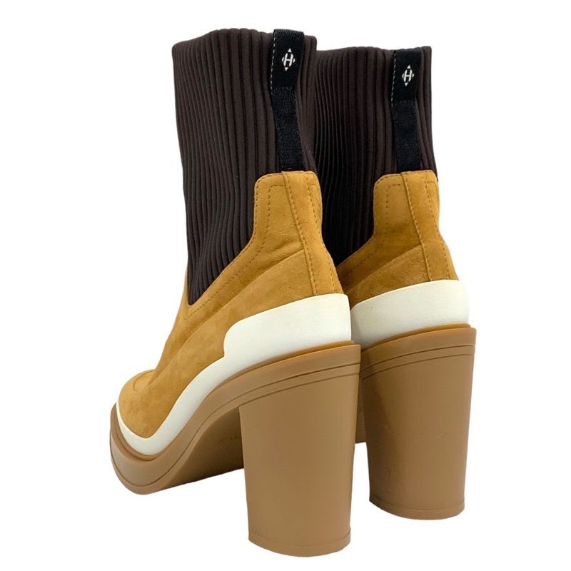 Hermes Boots Short Sock Shoes Suede Fabric Bicolor Camel Brown — view 4