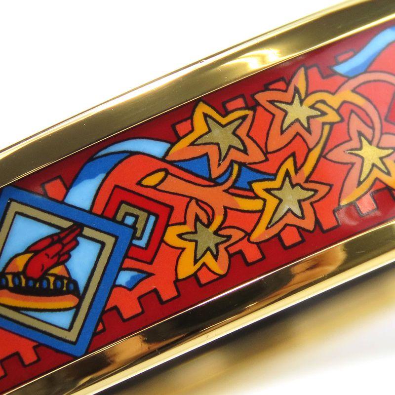 Hermes Bangle Emile Metal Enamel Red Multicolor Gold Hardware Accessories — view 4
