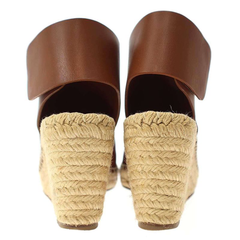 Celine Espadrille Open Toe Leather Wedge Sole Sandals Cspc Brown 35 — view 4