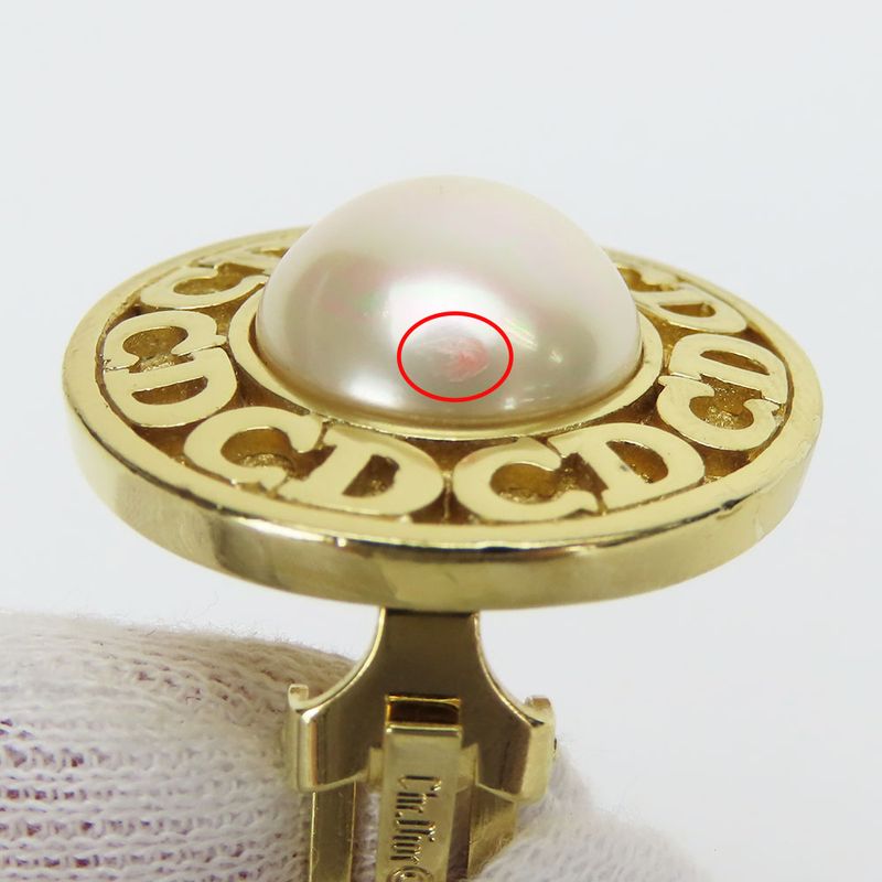 Christian Dior Earrings CD Logo Metal Gold Plated Accessories Faux Pearl — view 6