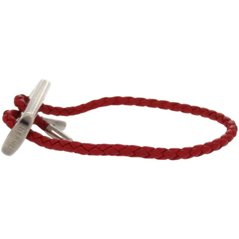 Hermes Silver 925 Leather Hardware Red Bracelet 1125 — view 4
