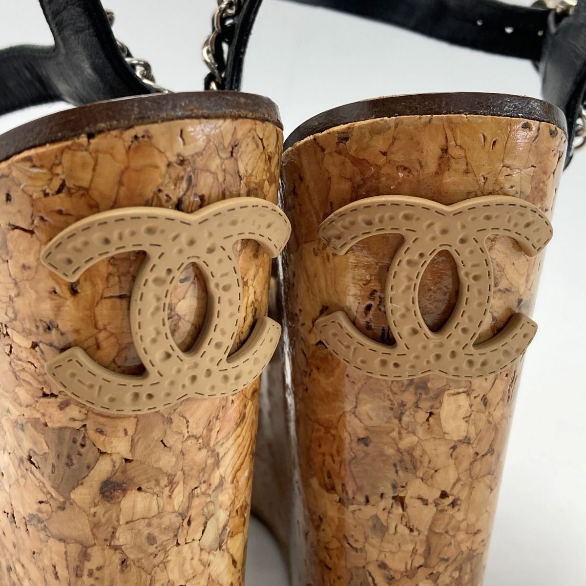 Chanel Chain Cork Wedge Sandals 3412 Black — view 6