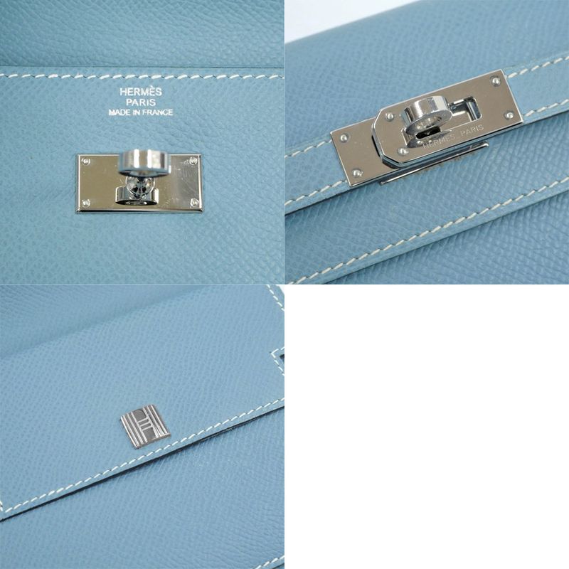 Hermes Kelly Wallet Compact Trifold Blue Jean Silver Hardware — view 7