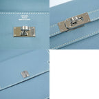 Hermes Kelly Wallet Compact Trifold Blue Jean Silver Hardware — view 7