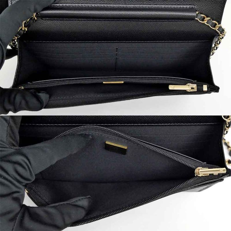 Chanel Chain Wallet Ap4653 Grained Shiny Calfskin Black Gold Hardware — view 6