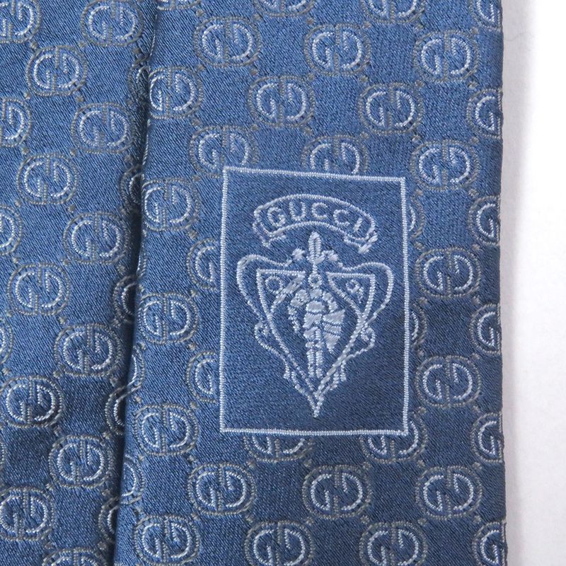Gucci 100% Silk GG Logo All-over Pattern Cles Str Wide Tie Light Blue — view 5