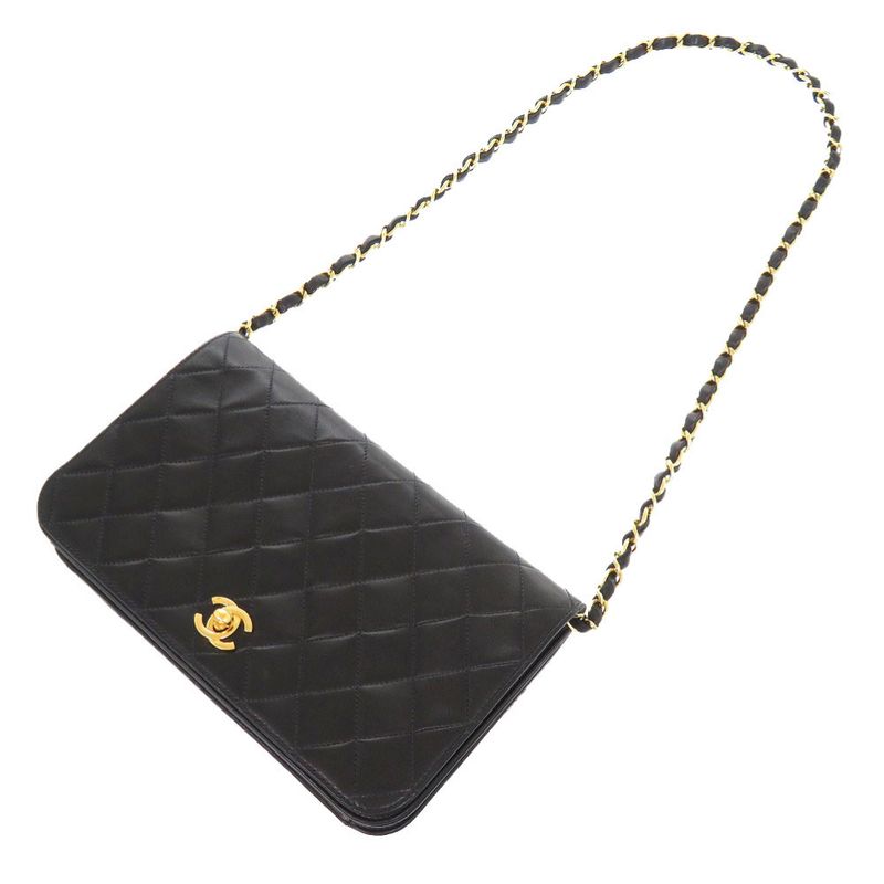 Chanel Quilted Lambskin Black Gold Chain Shoulder Bag — view 5