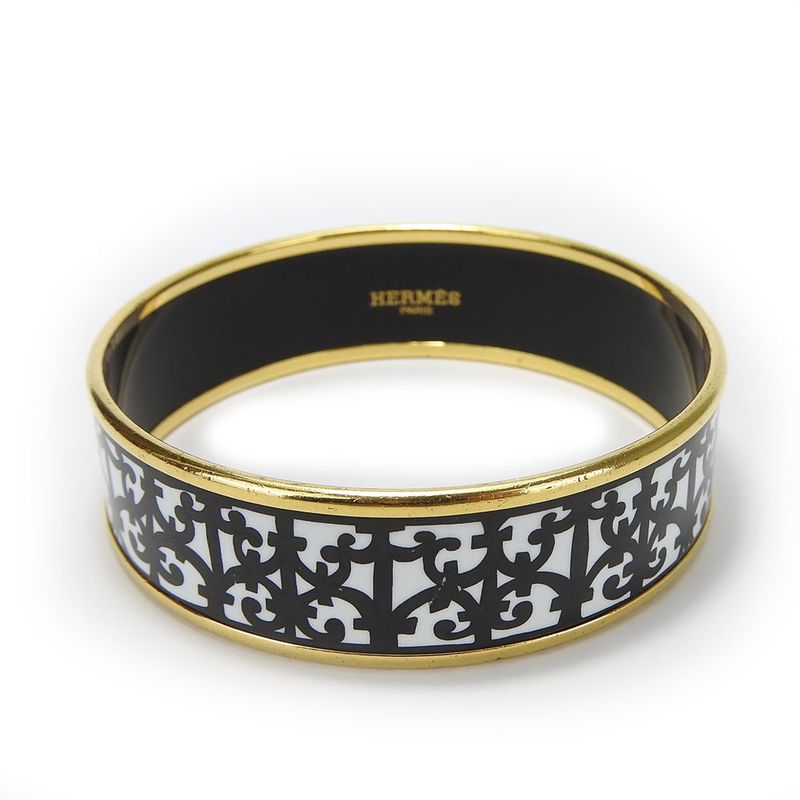 Hermes Bracelet Emile GM Gadarkivir Enamel Metal White Black Gold Hardware — view 3