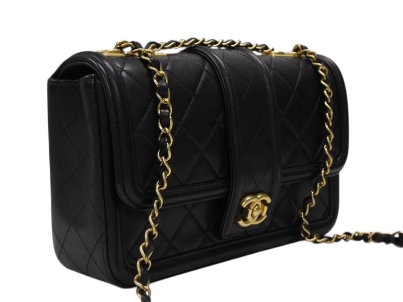 Chanel S Flap Chain Shoulder Bag CC Logo Lambskin Black Gold — view 4