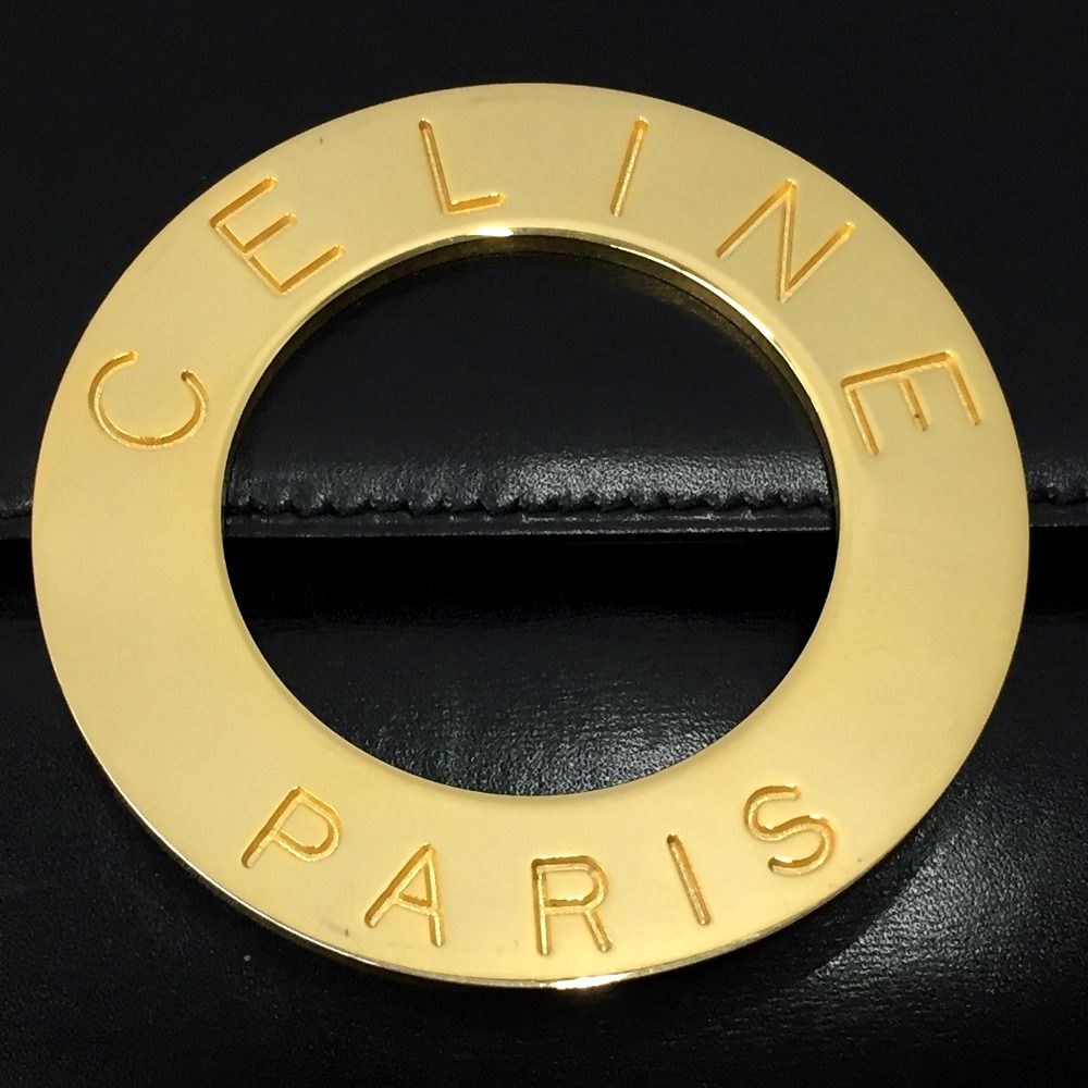 Celine Circle Logo Leather Shoulder Bag Vintage M13 Black — view 5