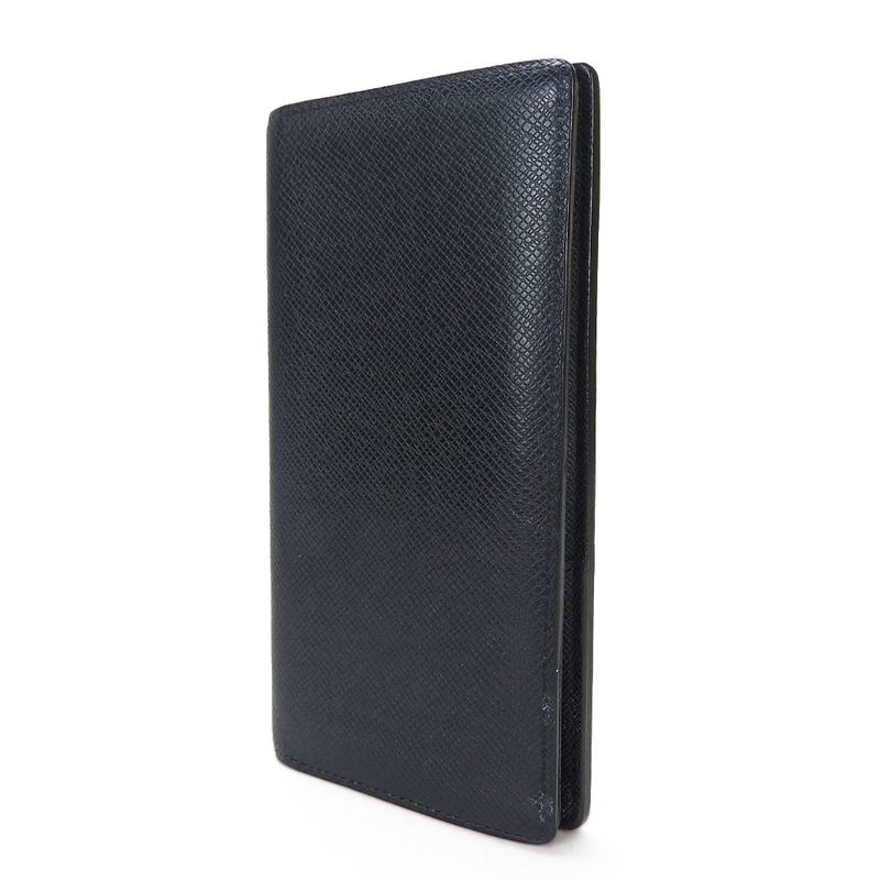 Louis Vuitton Long Wallet Portefeuille Brazza Taiga Dark Navy Silver Hardware — view 2
