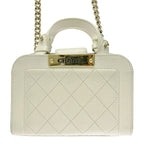 Chanel Quilted Leather Click Label Shoulder Bag White — view 4