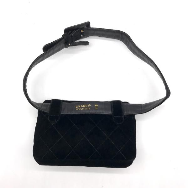 Chanel CC Logo Velour Quilted Waist Pouch Black — view 2