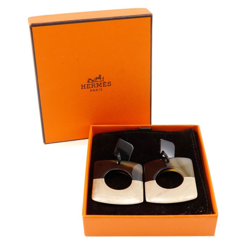 Hermes D'alva Bicolor Buffalo Horn Brown Gold 14.0 g Earrings — view 9