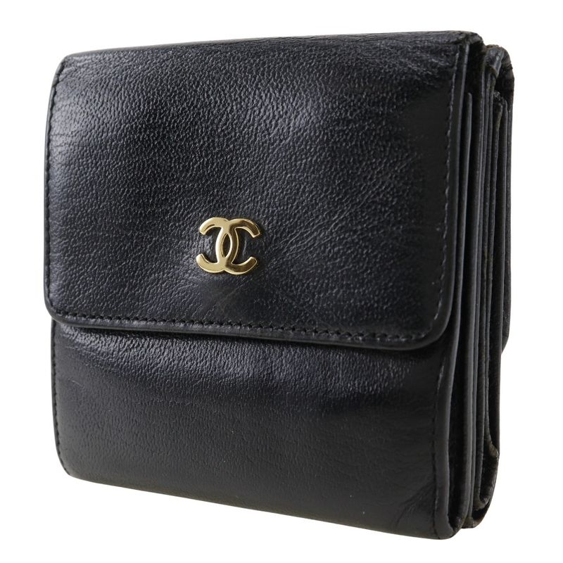 Chanel Coco Mark W Hook Calf Black Bifold Wallet — view 2