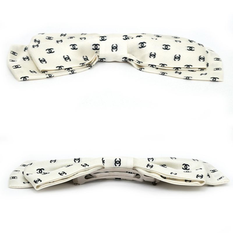Chanel Barrette Aaa821 Ribbon White Logo COCO Silver Hardware Hair — view 4